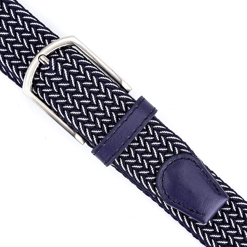 Radmire Braided Canvas Woven Elastic Stretch Belts for Men/Women/Junior with Multicolored (Blue-White, Small/28-30" Waist) - Image 5